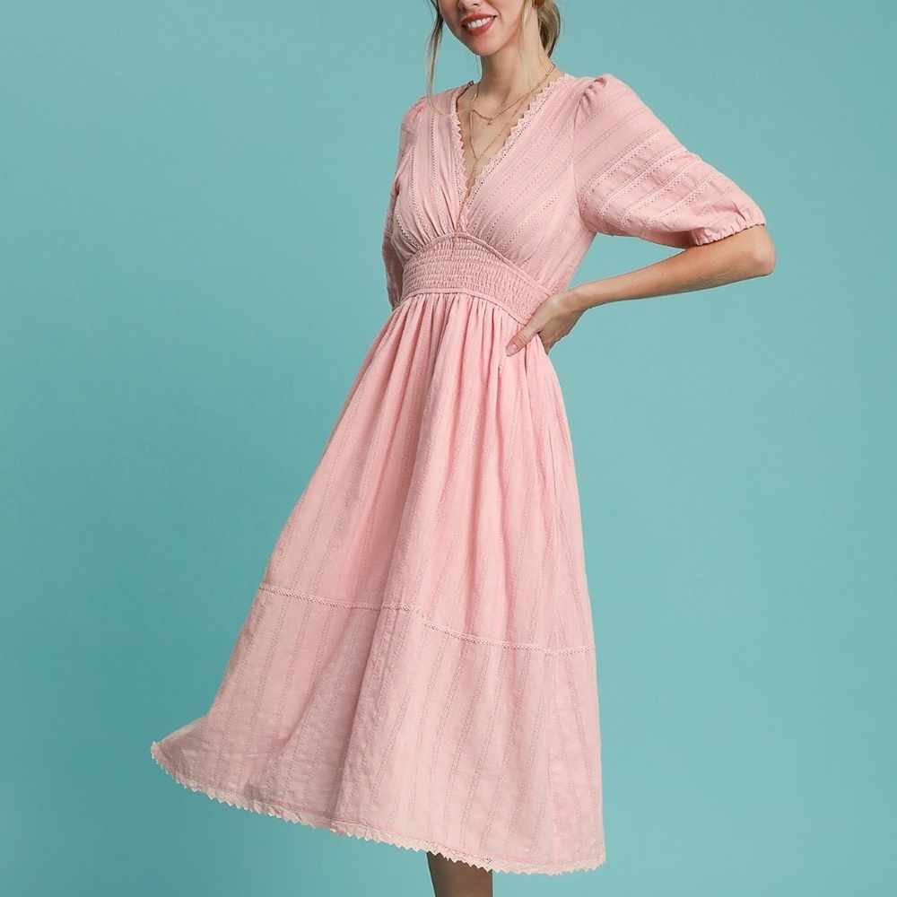 Pink Lace Midi Dress
